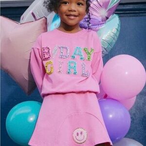 Lola + The Boys Pink "Day Girl" Embellished Sweatshirt & Skirt Set